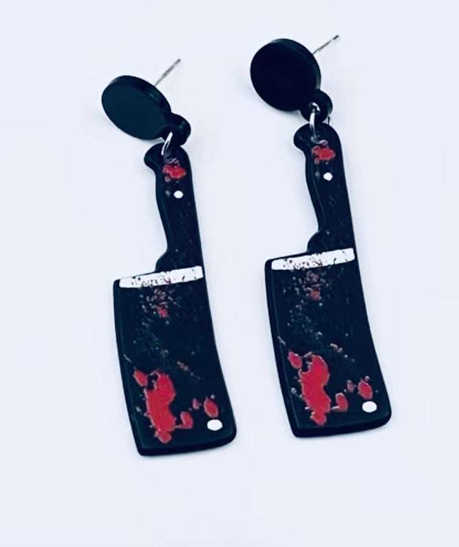 bloody meat cleaver earrings